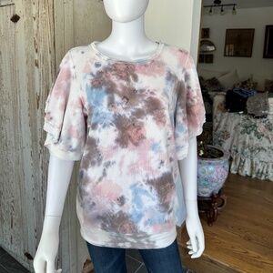 YOUNG FABULOUS & BROKE TIE DYE TERRY FLUTTER SLEEVE TOP-oversized fit, SO soft!